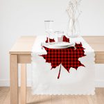 - Runner-8715-1 - Realhomes Beyaz Zemin Üzerinde Ekose Desenli Yaprak Dijital Baskılı Modern Runner Realhomes