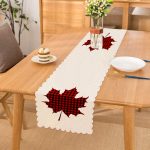 - Runner-8715 - Realhomes Beyaz Zemin Üzerinde Ekose Desenli Yaprak Dijital Baskılı Modern Runner Realhomes