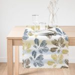 Beyaz Zemin Üzerinde Renkli Yaprak Desenli Dijital Baskılı Modern Runner Realhomes