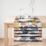 Beyaz Zemin Üzerinde Renkli Yaprak Desenli Dijital Baskılı Modern Runner Realhomes