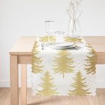 Beyaz Zemin Üzerinde Gold Renkli Çam Ağacı Desenli Dijital Baskılı Modern Runner Realhomes