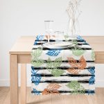 - Runner-8723-1 - Realhomes Beyaz Zemin Üzerinde Renkli Yaprak Desenli Dijital Baskılı Modern Runner Realhomes