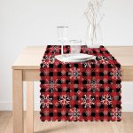 Kırmızı Ekose Desenli Kar Tanesi Motifli Dijital Baskılı Modern Runner Realhomes