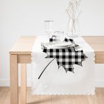 - Runner-8734-1 - Realhomes Beyaz Zemin Üzerinde Siyah Gri Ekose Desenli Dijital Baskılı Modern Runner Realhomes