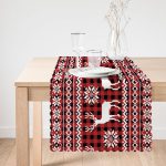 Kırmızı Ekose Desenli Geyik Motifli Dijital Baskılı Modern Runner Realhomes