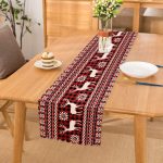 Kırmızı Ekose Desenli Geyik Motifli Dijital Baskılı Modern Runner Realhomes