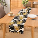 - Runner-8741 - Realhomes Beyaz Zemin Üzerinde Gold Detaylı Yaprak Desenli Dijital Baskılı Modern Runner Realhomes