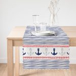 Beyaz Zemin Üzerinde Renkli Çizgili Çapa Desenli Dijital Baskılı Modern Runner Realhomes