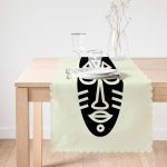 - Runner-8803-1 - Realhomes Renkli Zemin Üzerinde Onedraw Çizimli Yerli Silüeti Dijital Baskılı Modern Runner Realhomes