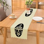 - Runner-8803 - Realhomes Renkli Zemin Üzerinde Onedraw Çizimli Yerli Silüeti Dijital Baskılı Modern Runner Realhomes