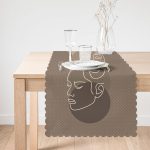 - Runner-8833-1 - Realhomes Renkli Zemin Üzerinde Onedraw Çizimli Bayan Silüeti Dijital Baskılı Modern Runner Realhomes