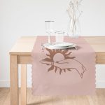 - Runner-8836-1 - Realhomes Beyaz Zeminde Onedraw Çizimli Güneş Tutan El Desenli Dijital Baskılı Modern Runner Realhomes