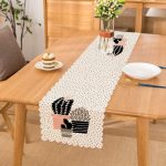 - Runner-8846 - Realhomes Beyaz Zemin Üzerinde Siyah Puantiyeli Kaktüs Desenli Dijital Baskılı Modern Runner Realhomes