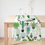 - Runner-8847-1 - Realhomes Beyaz Zemin Üzerinde Yeşil Kaktüs Desenli Dijital Baskılı Modern Runner Realhomes