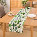 - Runner-8847 - Realhomes Beyaz Zemin Üzerinde Yeşil Kaktüs Desenli Dijital Baskılı Modern Runner Realhomes