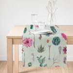 - Runner-8852-1 - Realhomes Renkli Zemin Üzerinde Kaktüs Desenli Dijital Baskılı Modern Runner Realhomes