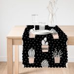 Siyah Zemin Üzerinde Kaktüs Desenli Dijital Baskılı Modern Runner Realhomes