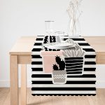 - Runner-8854-1 - Realhomes Renkli Zemin Üzerinde Siyah Çizgili Kaktüs Desenli Dijital Baskılı Modern Runner Realhomes