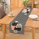 - Runner-8854 - Realhomes Renkli Zemin Üzerinde Siyah Çizgili Kaktüs Desenli Dijital Baskılı Modern Runner Realhomes