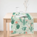 - Runner-8856-1 - Realhomes Renkli Zemin Üzerinde Kaktüs Desenli Dijital Baskılı Modern Runner Realhomes