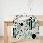 - Runner-8857-1 - Realhomes Renkli Zemin Üzerinde Kaktüs Desenli Dijital Baskılı Modern Runner Realhomes