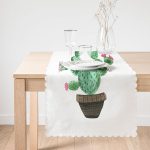 - Runner-8863-1 - Realhomes Beyaz Zemin Üzerinde Kaktüs Desenli Dijital Baskılı Modern Runner Realhomes