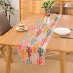 Renkli Zemin Üzerinde Sevimli Kaktüs Desenli Dijital Baskılı Modern Runner Realhomes