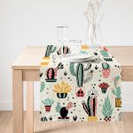 - Runner-8866-1 - Realhomes  Renkli Zemin Üzerinde Sevimli Kaktüs Desenli Dijital Baskılı Modern Runner Realhomes