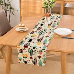 - Runner-8866 - Realhomes  Renkli Zemin Üzerinde Sevimli Kaktüs Desenli Dijital Baskılı Modern Runner Realhomes