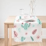 - Runner-8870-1 - Realhomes Beyaz Zemin Üzerinde Renkli Yaprak Desenli Dijital Baskılı Modern Runner Realhomes