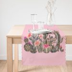 Renkli Zemin Üzerinde Kaktüs Desenli Dijital Baskılı Modern Runner Realhomes