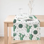 - Runner-8873-1 - Realhomes Beyaz Zemin Üzerinde Renkli Kaktüs Desenli Dijital Baskılı Modern Runner Realhomes