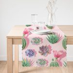 - Runner-8881-1 - Realhomes Renkli Zemin Üzerinde Kaktüs Desenli Dijital Baskılı Modern Runner Realhomes