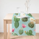 - Runner-8882-1 - Realhomes Renkli Zemin Üzerinde Kaktüs Desenli Dijital Baskılı Modern Runner Realhomes