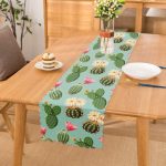 - Runner-8882 - Realhomes Renkli Zemin Üzerinde Kaktüs Desenli Dijital Baskılı Modern Runner Realhomes