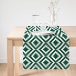 - Runner-9395-1 - Realhomes Yeşil Geometrik Çizimli Dijital Baskılı Dekoratif Runner Realhomes