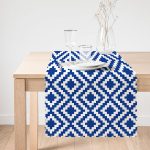 - Runner-9396-1 - Realhomes Lacivert Geometrik Çizimli Dijital Baskılı Modern Runner Realhomes