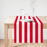 Kırmızı Beyaz Düz Çizgi Tasarımlı Dijital Baskılı Dekoratif Runner Realhomes