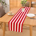 Kırmızı Beyaz Düz Çizgi Tasarımlı Dijital Baskılı Dekoratif Runner Realhomes