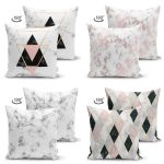 - Suet-K4luset275-1 - Realhomes 4'lü Çift Taraflı Realhomes Geometrik Desenli Mermer Zemin Motifli Süet Yastık Kırlent Kılıf Seti Realhomes