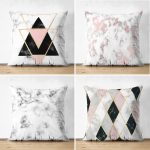 - Suet-K4luset275 - Realhomes 4'lü Çift Taraflı Realhomes Geometrik Desenli Mermer Zemin Motifli Süet Yastık Kırlent Kılıf Seti Realhomes