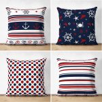 - Suet-K4luset355 - Realhomes  4'lü Çift Taraflı Beyaz Zemin Üzerinde Renkli Deniz Motifli Modern Süet Yastık Kırlent Kılıf Seti Realhomes