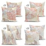 4'lü Çift Taraflı Renkli Zemin Üzerinde Yaprak Desenli Modern Süet Yastık Kırlent Kılıf Seti Realhomes