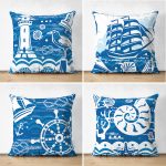 - Suet-K4luset358 - Realhomes 4'lü Çift Taraflı Renkli Zemin Üzerinde Gemici Desenli Modern Süet Yastık Kırlent Kılıf Seti Realhomes