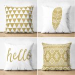 - Suet-K4luset362 - Realhomes 4'lü Çift Taraflı Renkli Zemin Üzerinde Gold Detaylı Geometrik Desenli Modern Süet Yastık Kırlent Kılıf Seti Realhomes