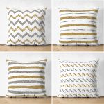 - Suet-K4luset369 - Realhomes  4'lü Çift Taraflı Beyaz Zemin Üzerinde Gold Detaylı Geometrik Desenli Modern Süet Yastık Kırlent Kılıf Seti Realhomes