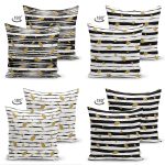 4'lü Çift Taraflı Beyaz Zemin Üzerinde Gold Detaylı Yaprak Desenli Modern Süet Yastık Kırlent Kılıf Seti Realhomes