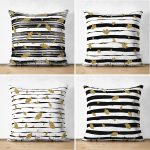 4'lü Çift Taraflı Beyaz Zemin Üzerinde Gold Detaylı Yaprak Desenli Modern Süet Yastık Kırlent Kılıf Seti Realhomes