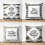 - Suet-K4luset372 - Realhomes  4'lü Çift Taraflı Beyaz Zemin Üzerinde Gold Detaylı Siyah Çizgili Modern Süet Yastık Kırlent Kılıf Seti Realhomes