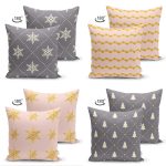 - Suet-K4luset374-1 - Realhomes  4'lü Çift Taraflı Renkli Zemin Üzerinde Gold Detaylı Yılbaşı Desenli Modern Süet Yastık Kırlent Kılıf Seti Realhomes